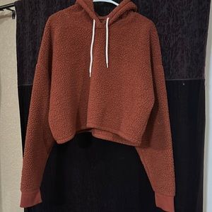 brown fluffy cropped hoodie